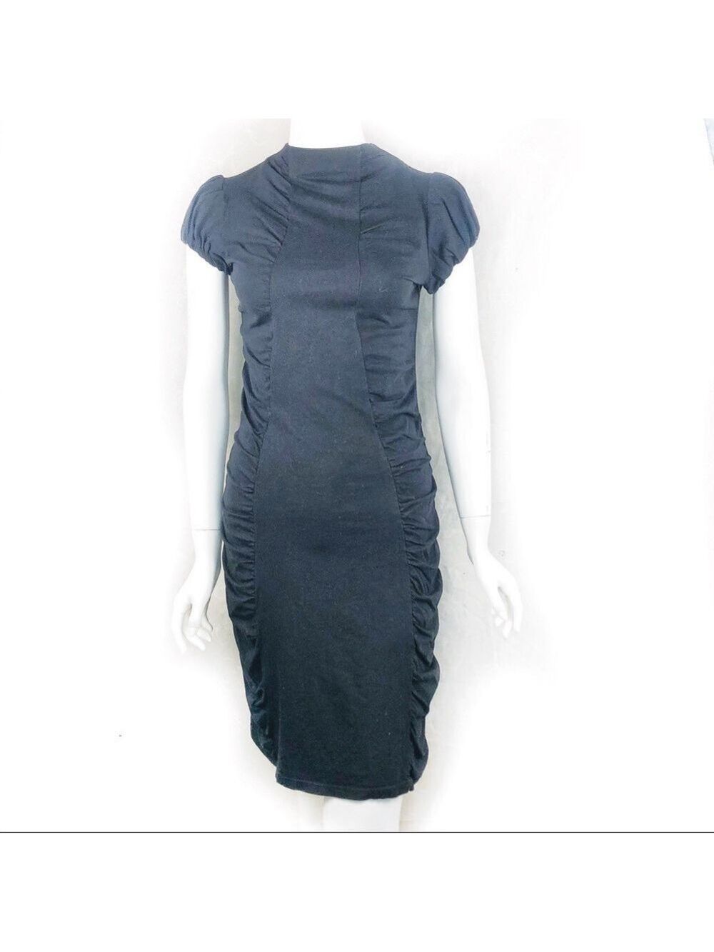 NEW-JOSETTE ruched hi neck bell cap sleeves dress